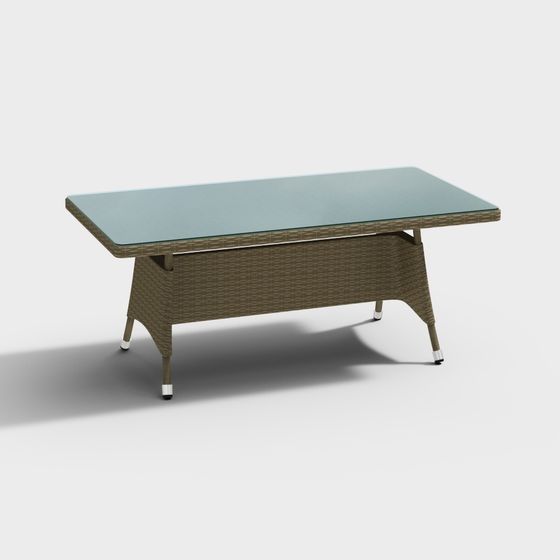 Stylish Glass Rattan Coffee Table 3D model