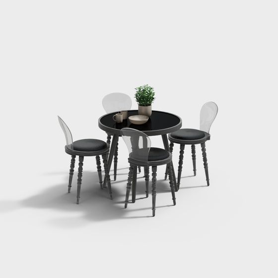 Stylish 3D Dining Table and Chair Set Model