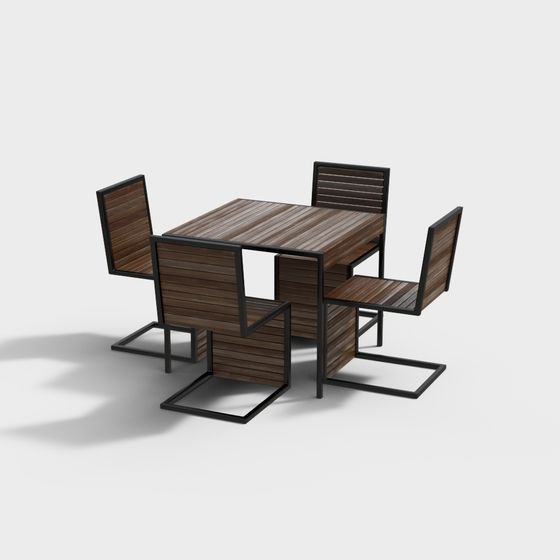 Sleek Outdoor Dining Table and Chairs 3D model