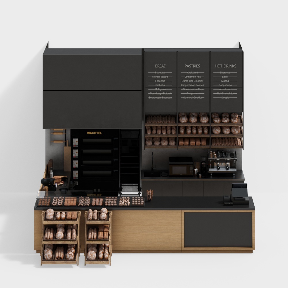 Contemporary Bakery Counter 3D Model – Wood & Gray Finish