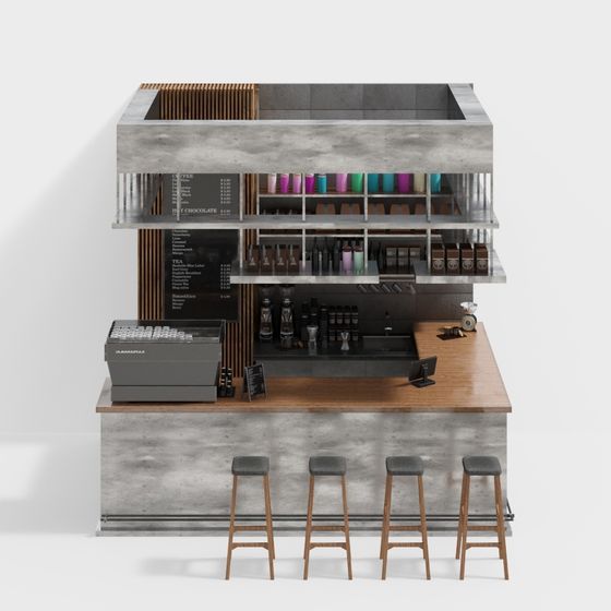Modern Low-Polygon Coffee Bar Counter 3D model