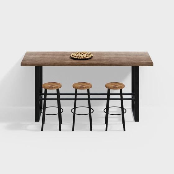 Stylish Industrial Dining Table and Bar Stool Set 3D model