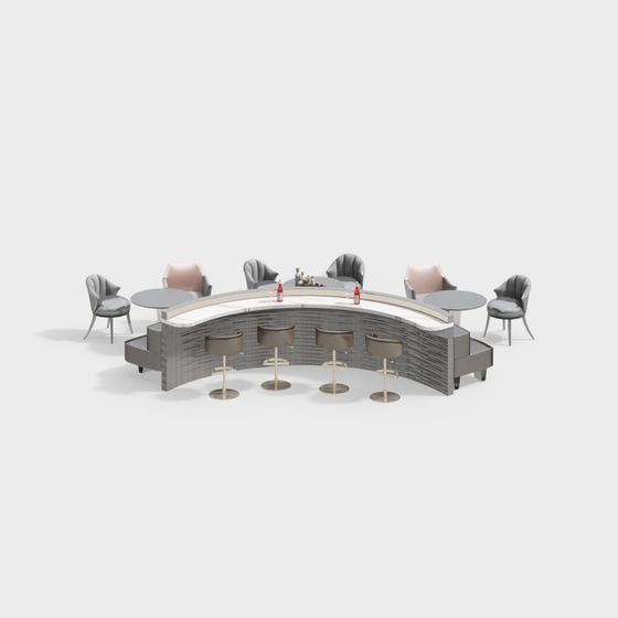 Stylish Low-Polygon Bar Stool Set 3D Model