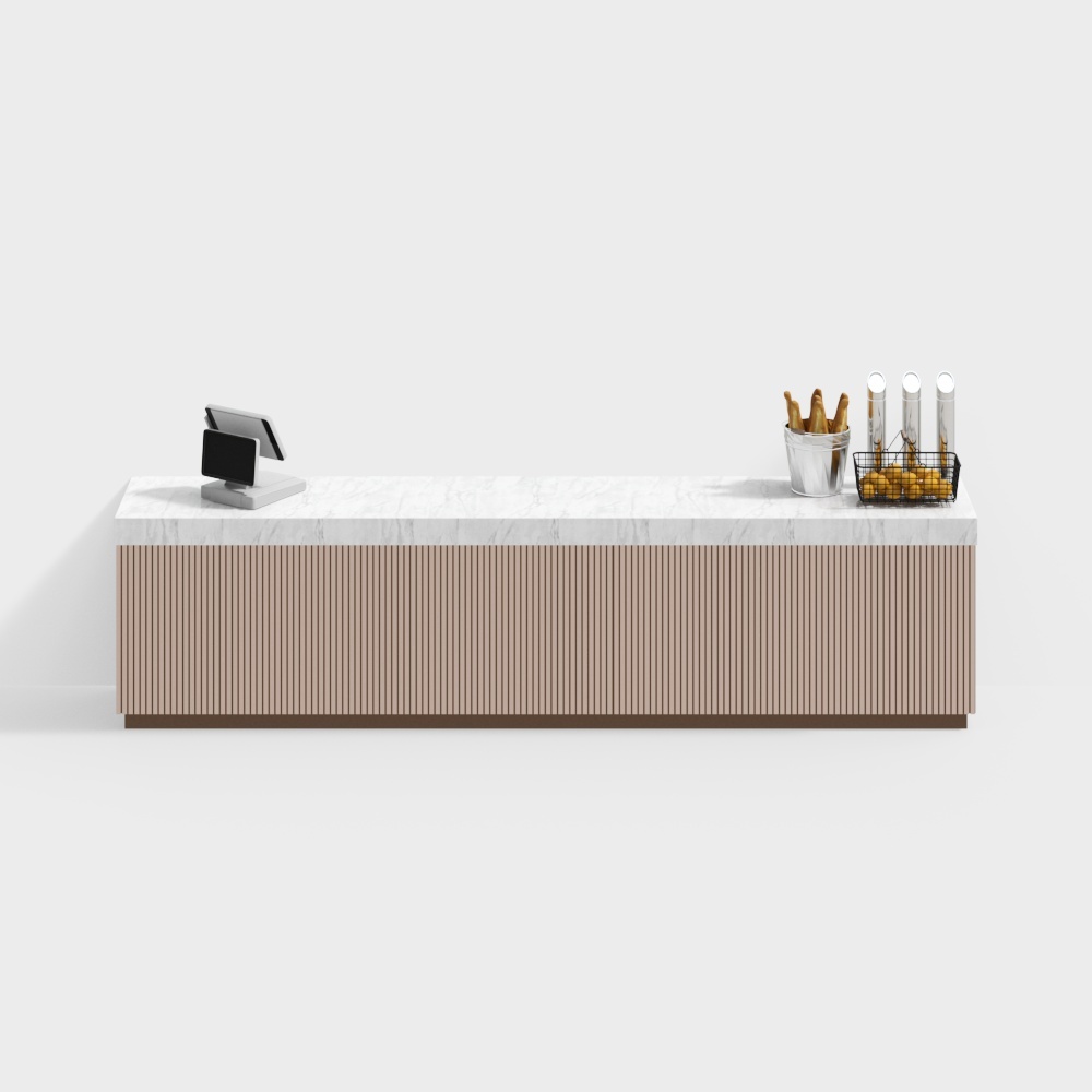 Elegant Minimalist Reception Desk 3D Model – Marble & Wood
