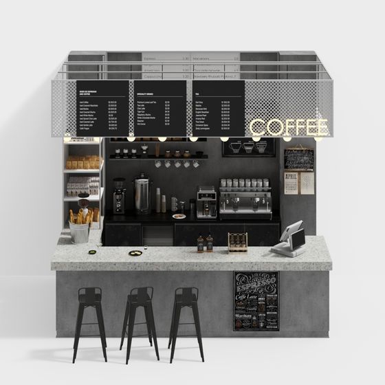 Stylish Low-Polygon Coffee Bar 3D model