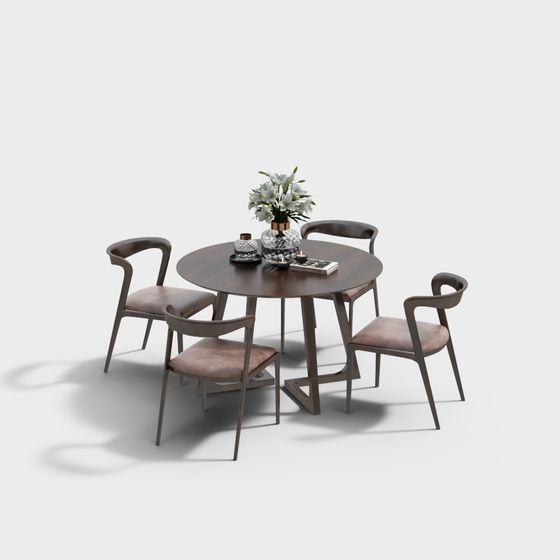 Round Table and Four Chairs 3D model