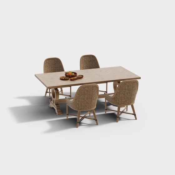 Natural Style Table and Chairs 3D model