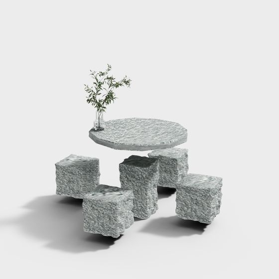 Low-Poly Stone Table and Chair 3D model