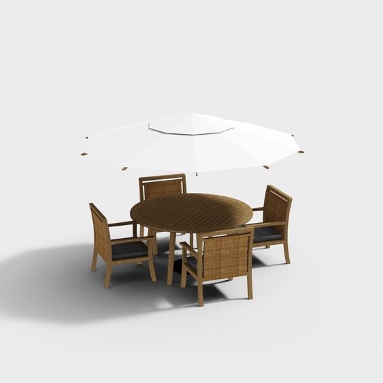 Low Poly Outdoor Dining Table and Chairs 3D model