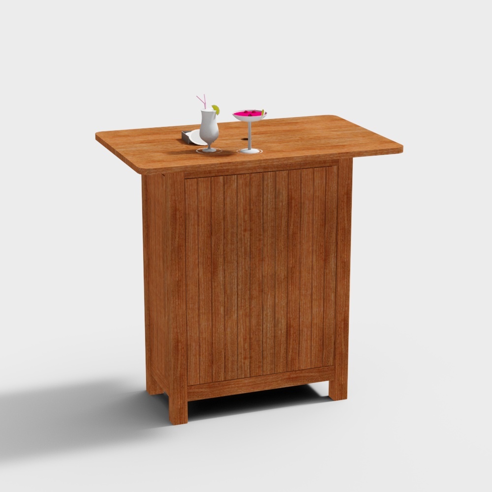 Stylish Low-Poly Bar Counter 3D Model – Wooden Texture