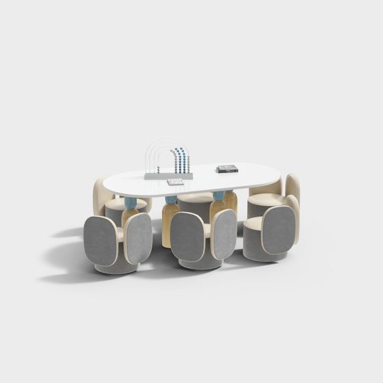 Stylish Round Table and Chairs 3D model