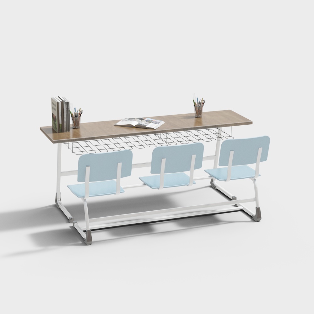 School Classroom Desk and Chair Set 3D model