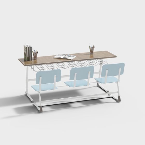 School Classroom Desk and Chair Set 3D model