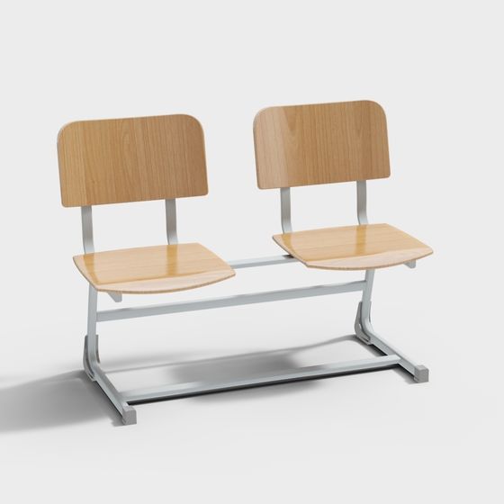 Stylish Dual Study Desk and Chair 3D model