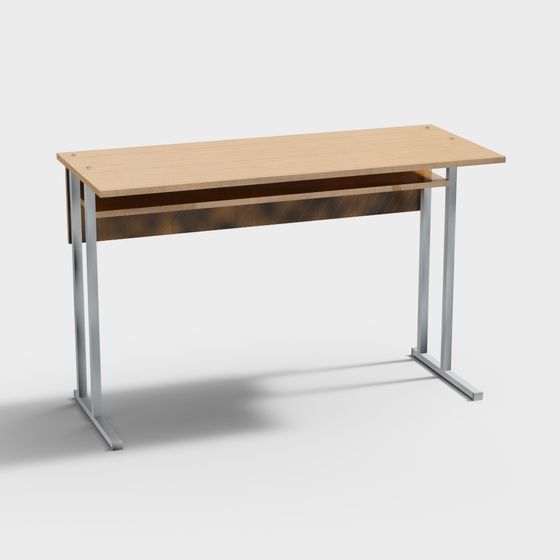 Modern Single Wooden Table 3D Model for Study Spaces
