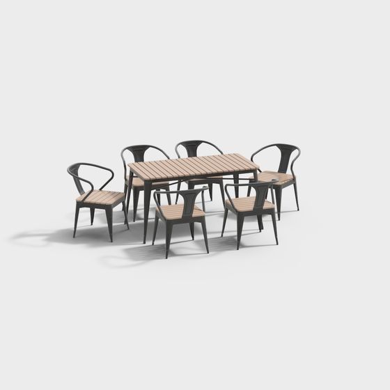 Elegant Low-Poly Outdoor Dining Table and Chairs 3D model