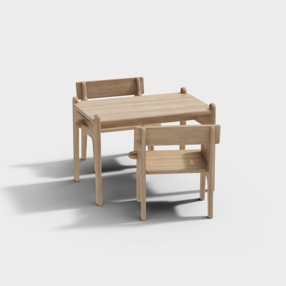 Modern Minimalist Wood Table and Chair Set 3D model