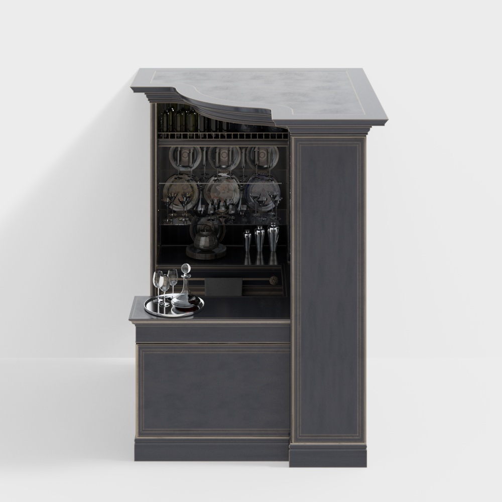 Elegant Low-Polygon Wine Cabinet 3D model