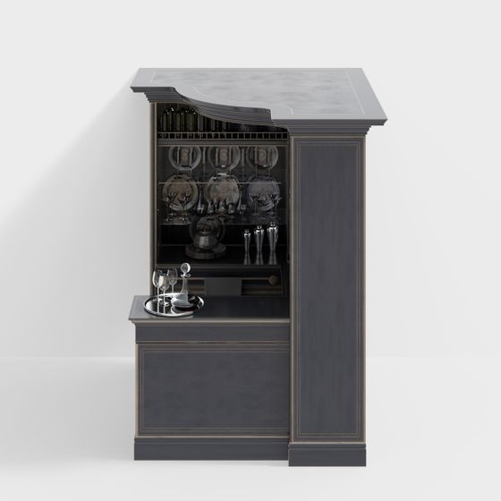 Elegant Low-Polygon Wine Cabinet 3D model