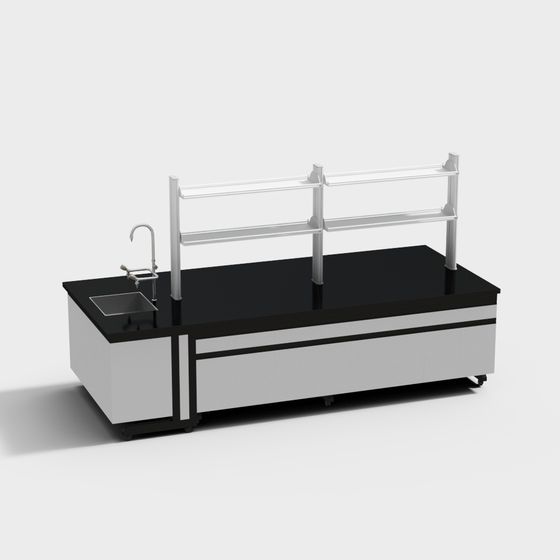 Minimalist Black and White Kitchen Countertop 3D model