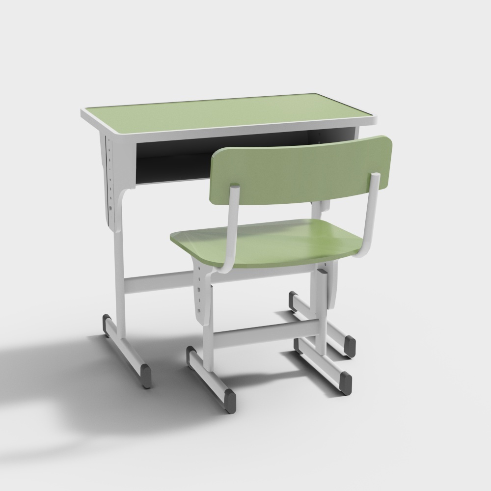 Modern Minimalist School Desk and Chair 3D model