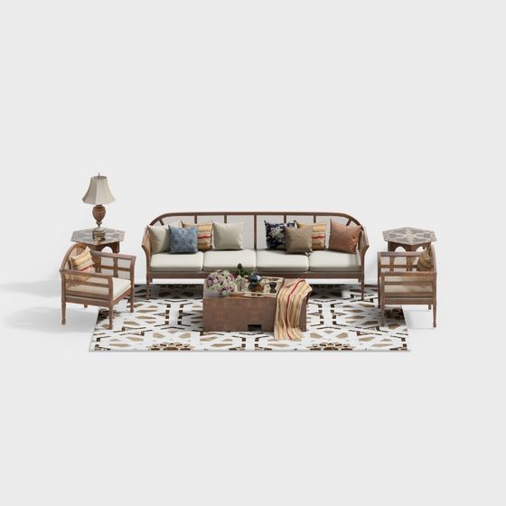 Stylish Low-Poly Sofa Set 3D model