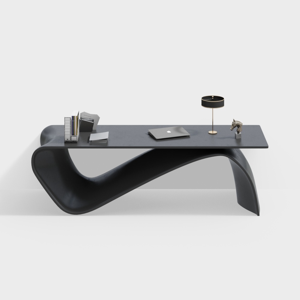 Sleek Low-Polygon Office Desk 3D Model – Black Surface