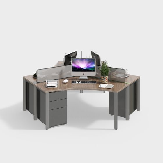 Modern Low-Polygon Office Desk 3D Model