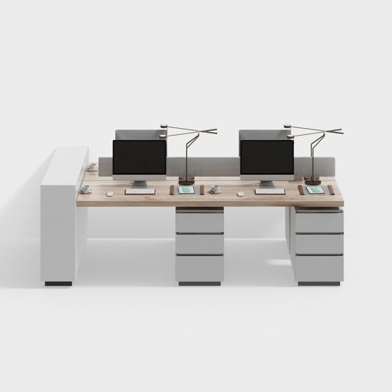 Minimalist Double Workstation 3D model for Modern Offices