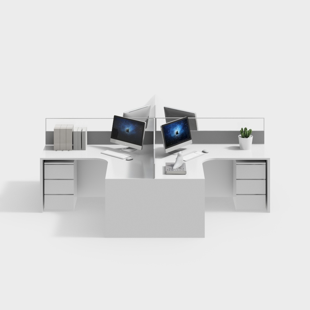 Modern Dual Workstation 3D model for Office Spaces