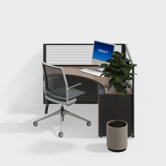 現代辦公區單間角落辦公桌和椅子