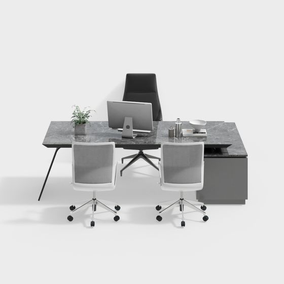Modern Minimalist Office Desk and Chair 3D model