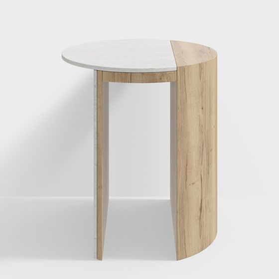 Elegant Curved Wood and Marble Side Table 3D model