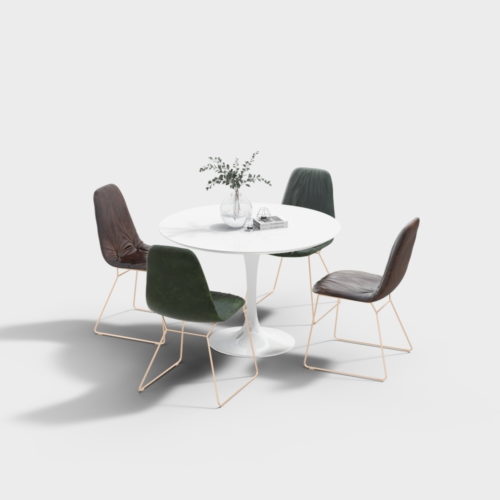 Tavolo e Sedie in Pelle Bicolore Moderne