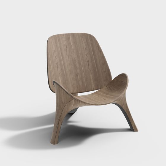 Elegant Curved Wooden Chair 3D model