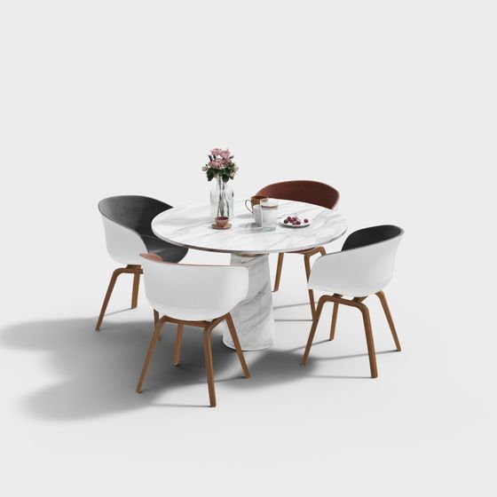 Round Table with Four Chairs 3D model