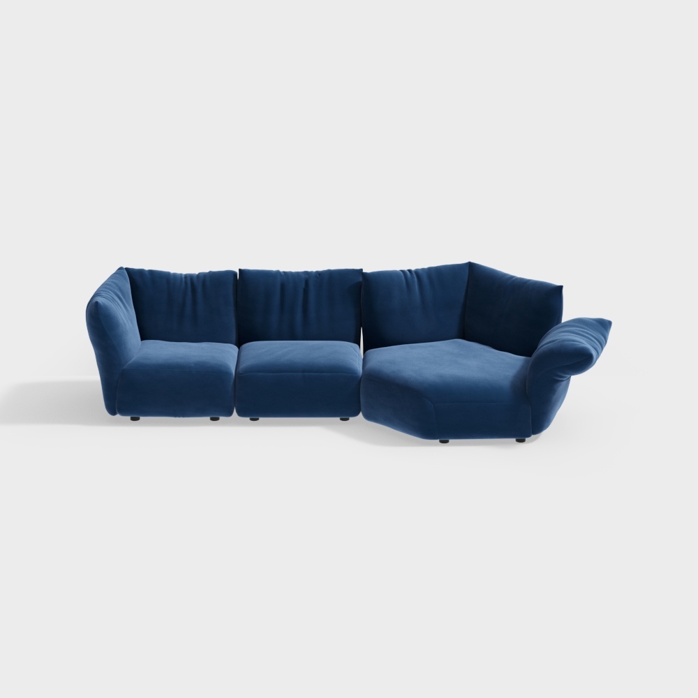 Elegant Navy Blue Sofa 3D Model – Low-Poly Velvet Design