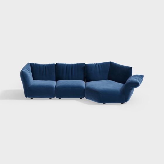 Elegant Low-Poly Navy Blue Sofa 3D Model