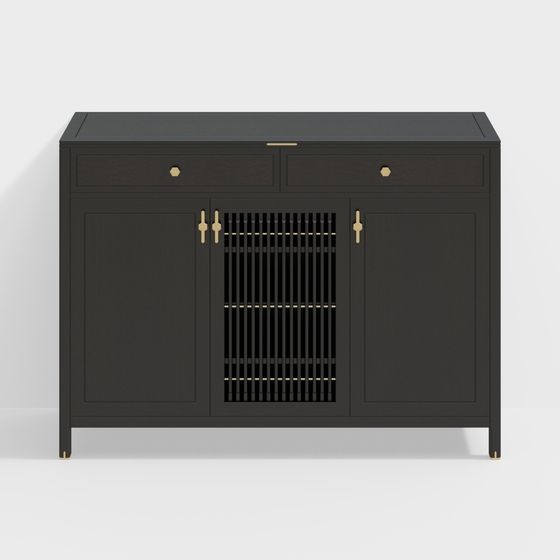 Stylish Black and Gold Cabinet 3D model