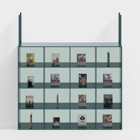 Modern Low-Poly Glass Bookshelf 3D Model
