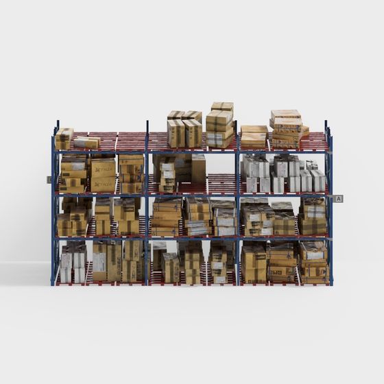 Modern Blue Storage Shelves 3D Model in Green and Brown
