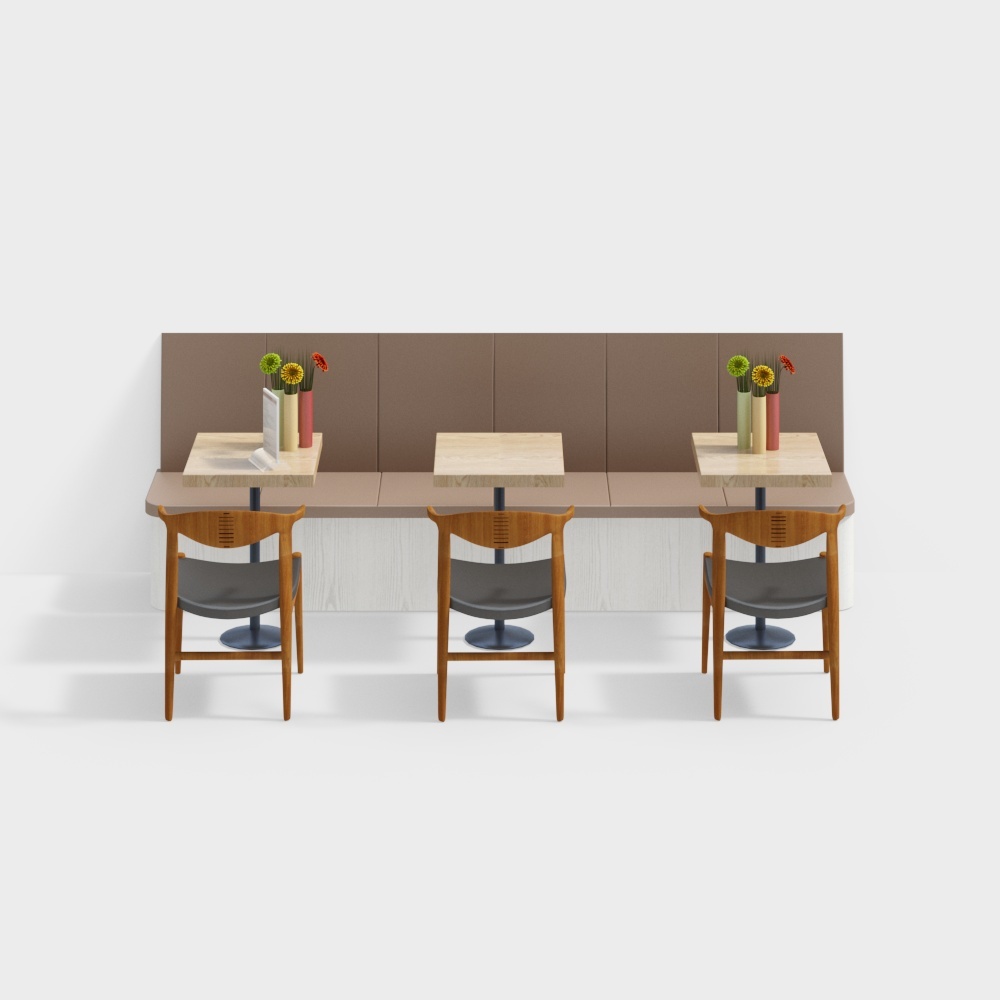 City Café Corner 3D Model – Low-Poly Wood & Floral Design