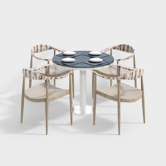 Nordic Minimalist Dining Table and Chairs 3D model
