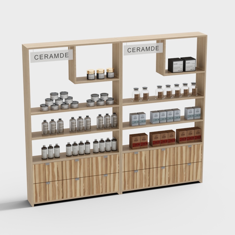 Modern supermarket wall-mounted shelves