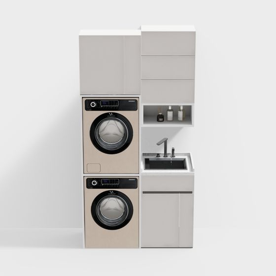 Elegant Low-Poly Washing Machine Cabinet 3D model