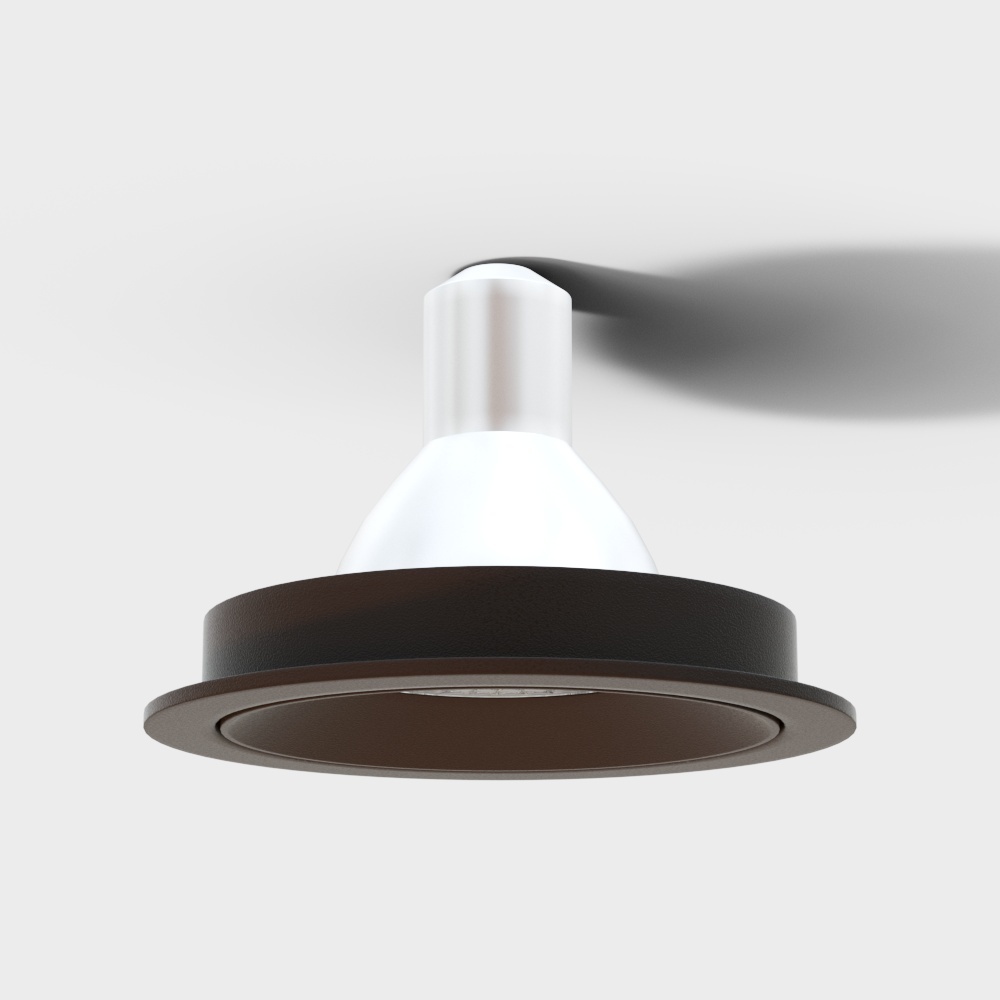 Modern white and black ceiling light with round shape on white background