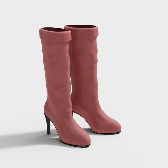 Elegant Pink High-Heel Boots 3D model