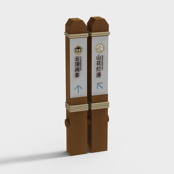 Oriental Directional Sign 3D Model