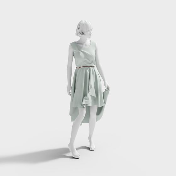 Elegant Low-Poly Green Dress 3D Model