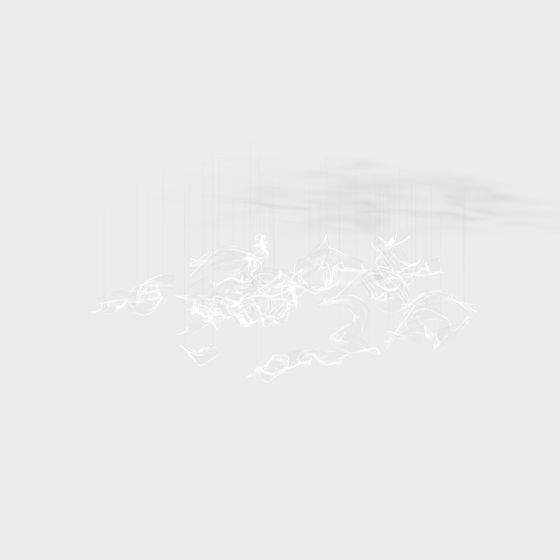 Abstract white fluid sculpture with vertical lines on light grey background